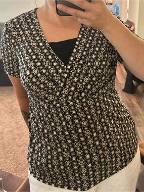 Black Geometric V-Neck Women’s Dress Top